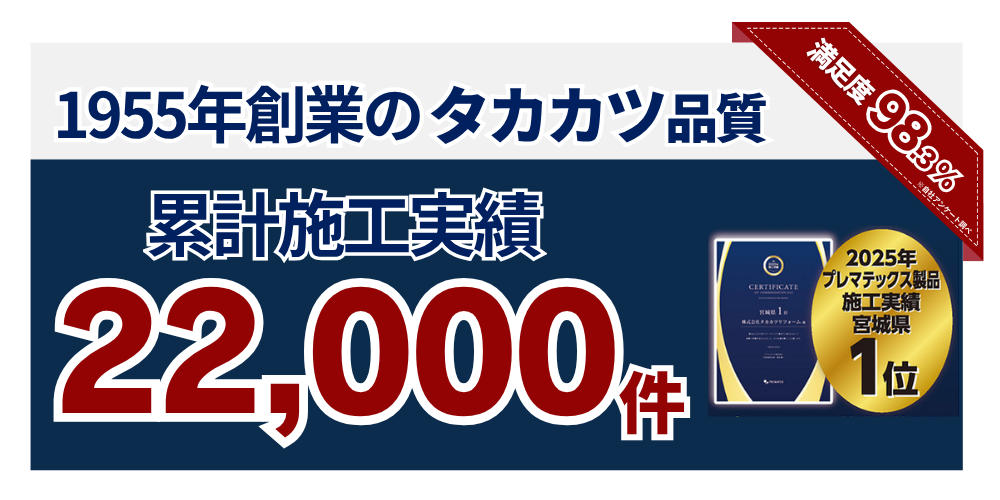 1995年創業のタカカツ品質 満足度98%